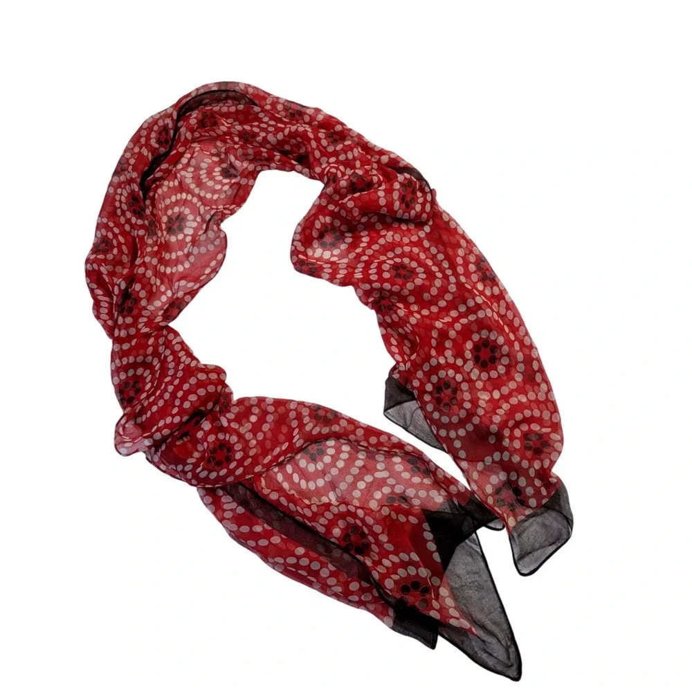Red‎ White Black Geometric Print Sheer Chiffon Scarf Wrap Accessory